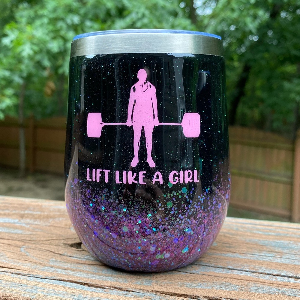 Lift Like a Girl Glitter Wine Tumbler